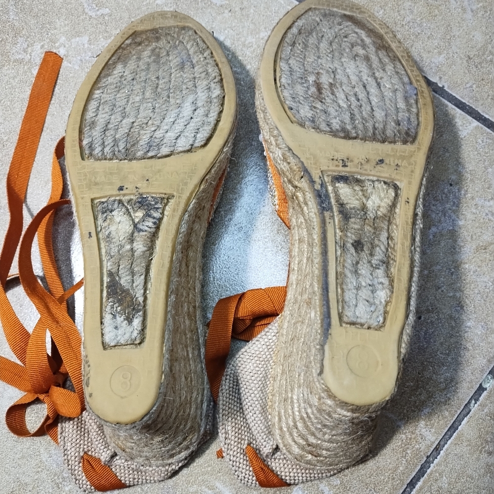 Montego Bay Club Leg Strap Beaded & Embroidered Pearl Wedges Espadrilles Size 8 - Picture 6 of 8